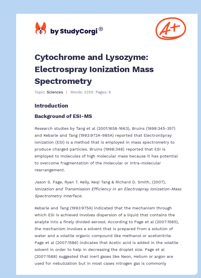 Cytochrome and Lysozyme: Electrospray Ionization Mass Spectrometry. Page 1