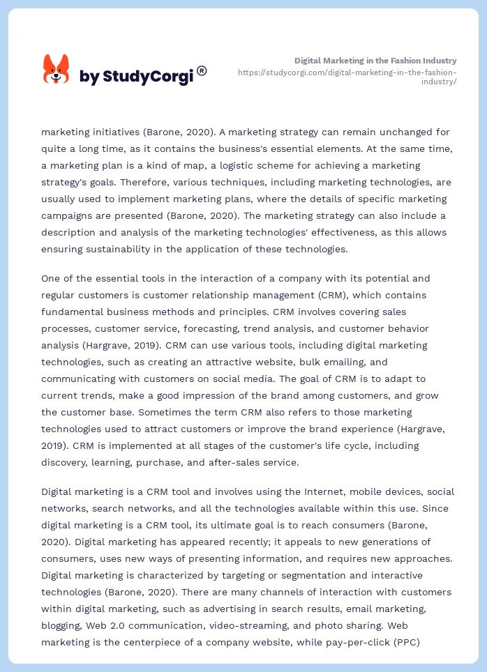 Digital Marketing in the Fashion Industry. Page 2