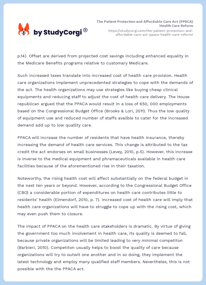 The Patient Protection and Affordable Care Act (PPACA) Health Care Reform. Page 2