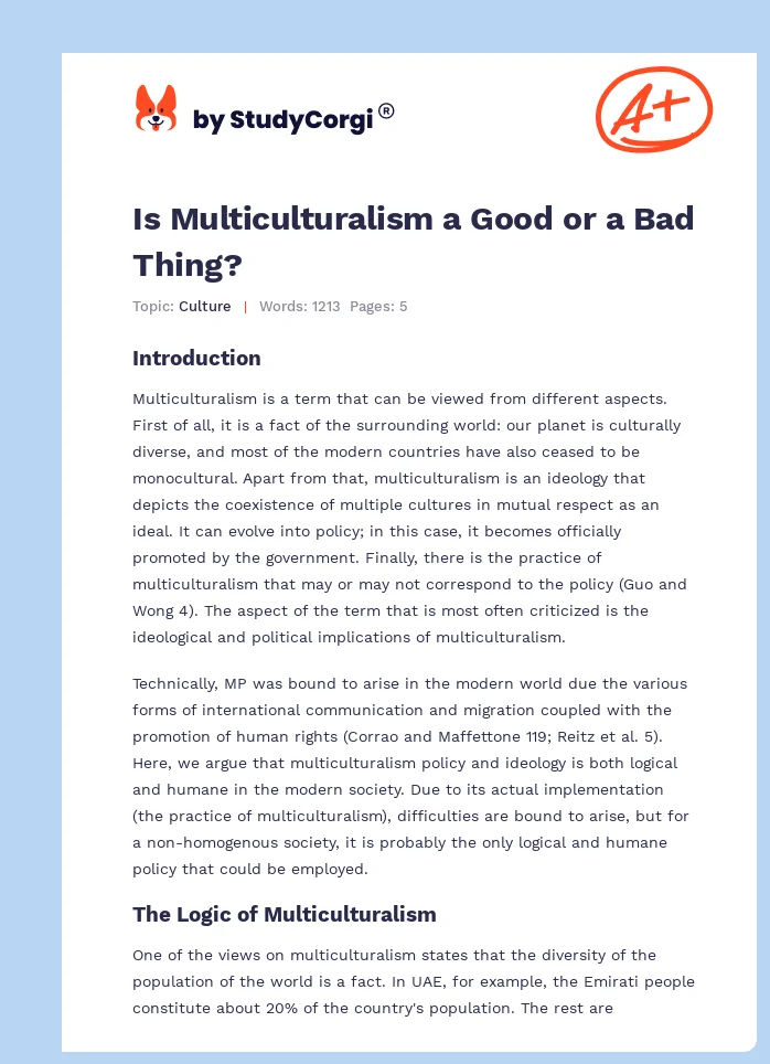 Is Multiculturalism a Good or a Bad Thing?. Page 1