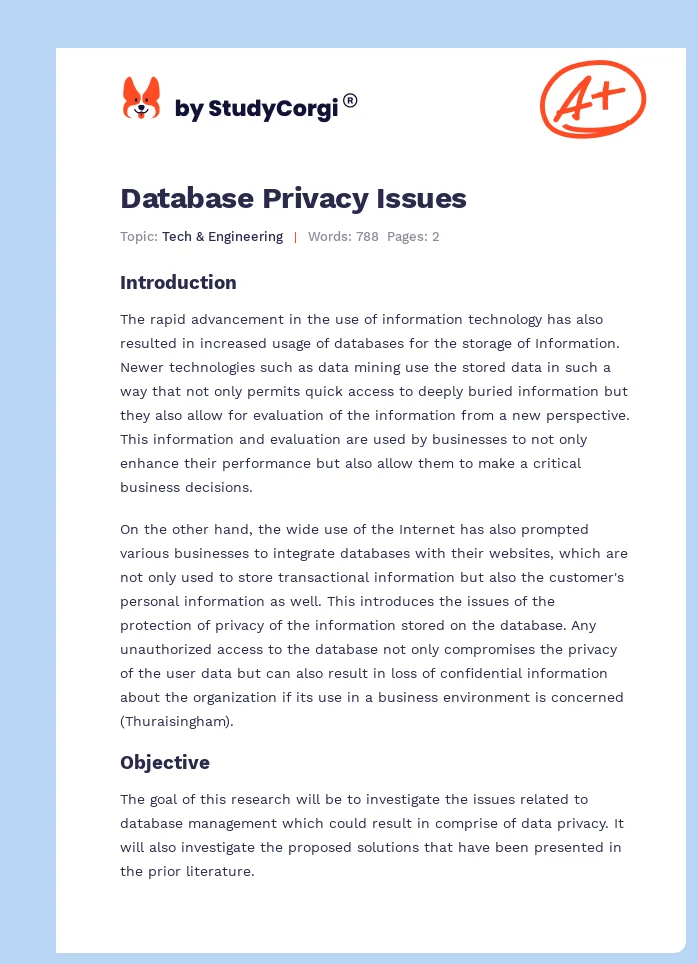 Database Privacy Issues. Page 1