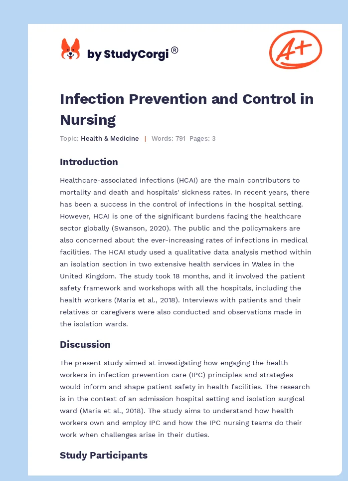 Infection Prevention and Control in Nursing. Page 1
