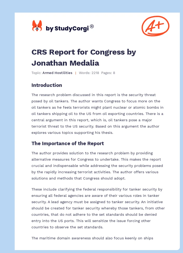 CRS Report for Congress by Jonathan Medalia. Page 1