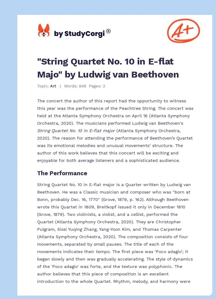 "String Quartet No. 10 in E-flat Majo" by Ludwig van Beethoven. Page 1