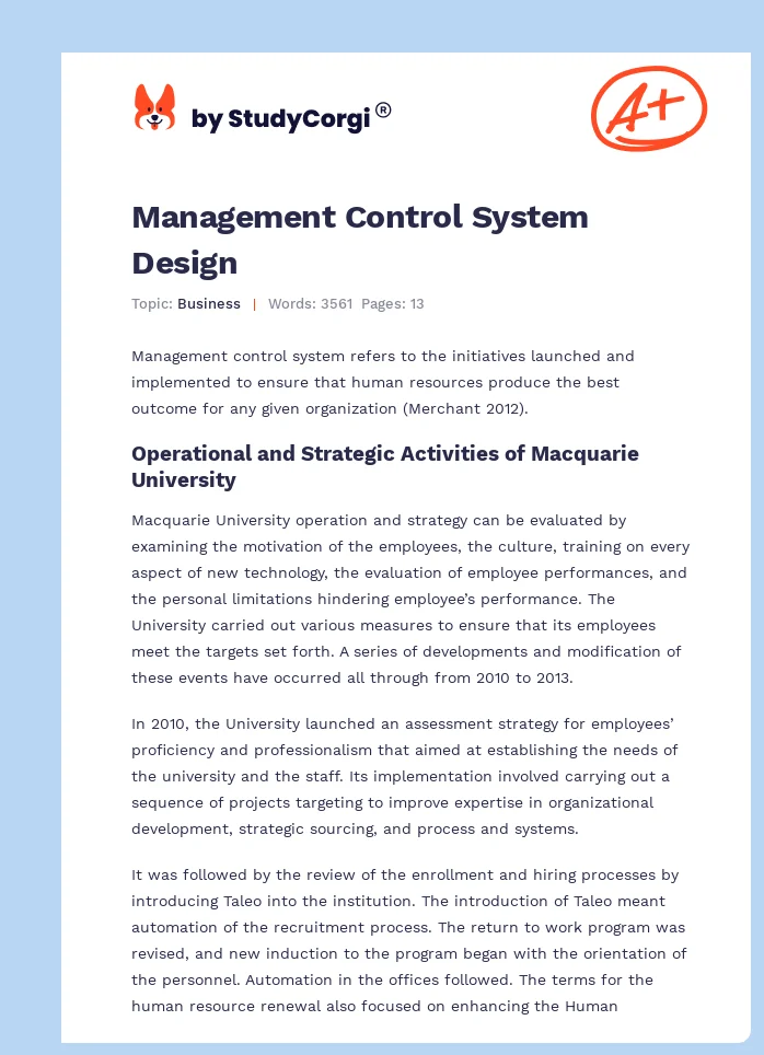 Management Control System Design. Page 1