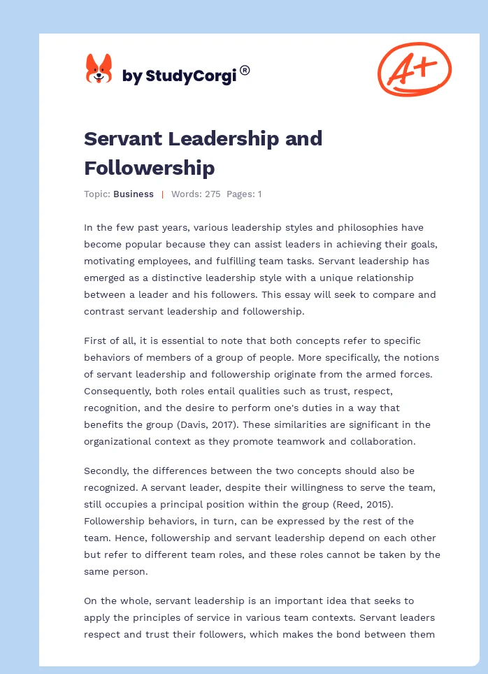 Servant Leadership and Followership. Page 1