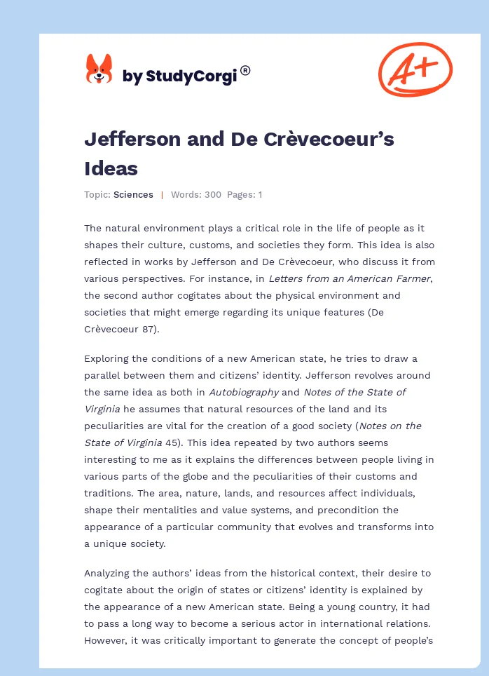 Jefferson and De Crèvecoeur’s Ideas. Page 1