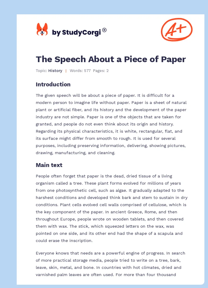 The Speech About a Piece of Paper. Page 1