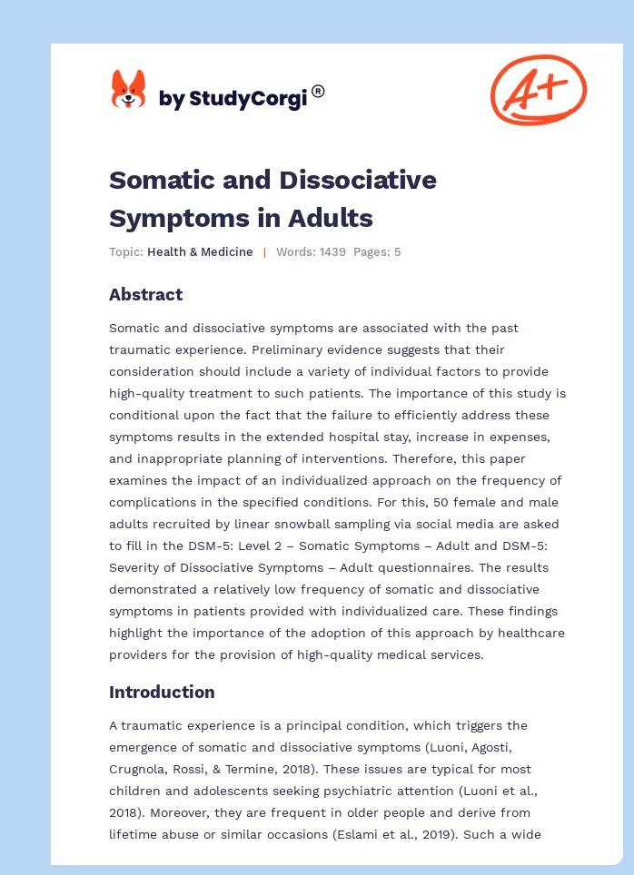Somatic and Dissociative Symptoms in Adults. Page 1