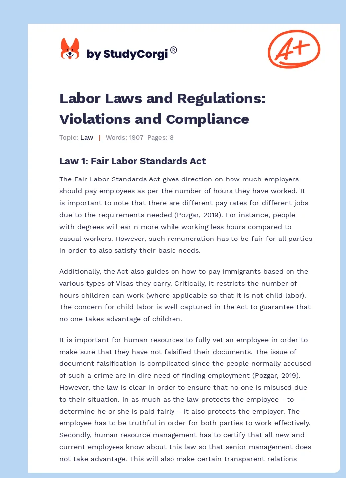 Labor Laws and Regulations: Violations and Compliance. Page 1