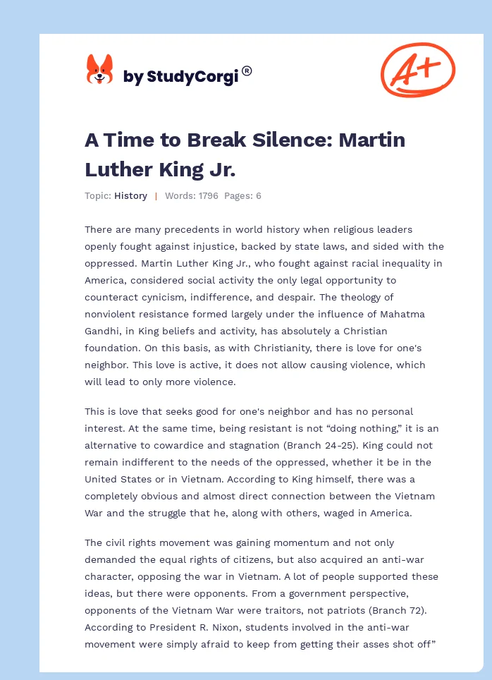 A Time to Break Silence: Martin Luther King Jr.. Page 1