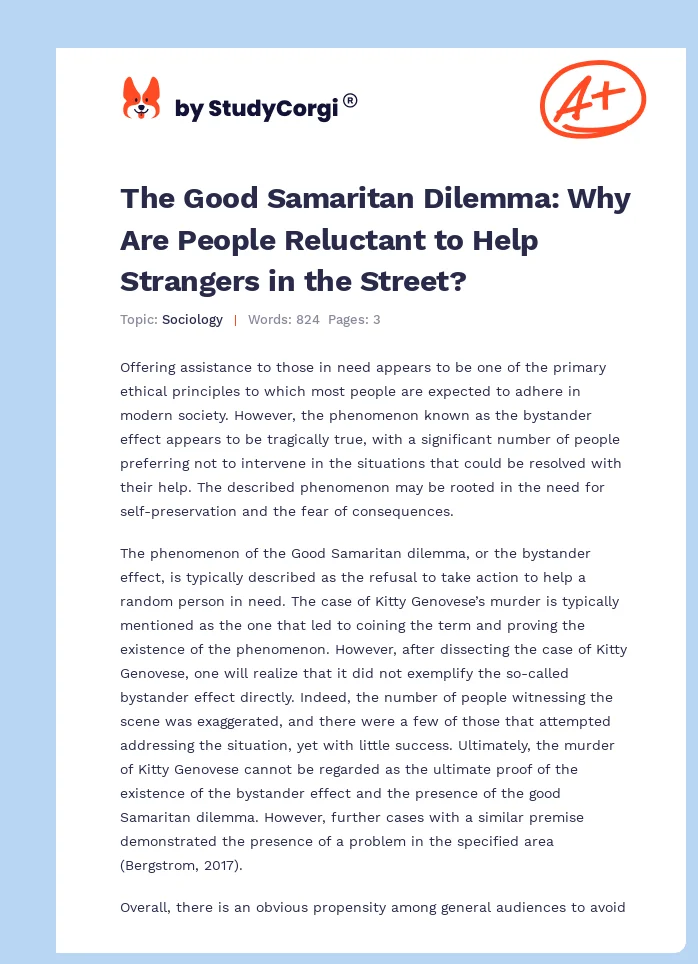 The Good Samaritan Dilemma: Why Are People Reluctant to Help Strangers in the Street?. Page 1