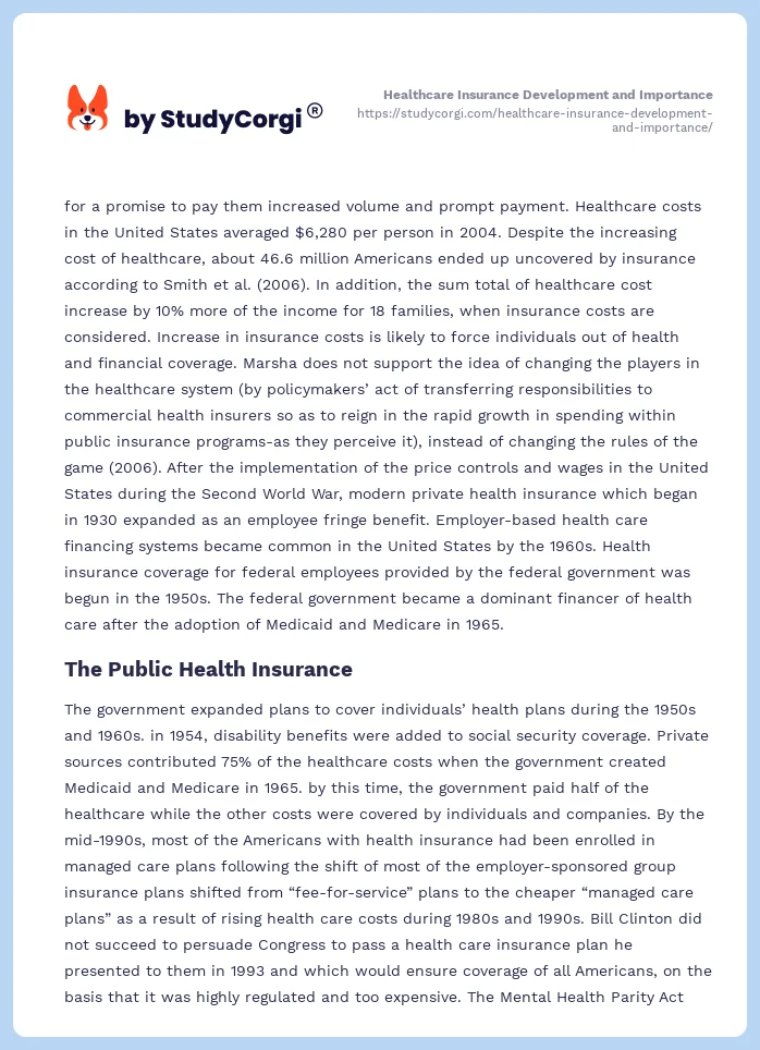 Healthcare Insurance Development and Importance. Page 2