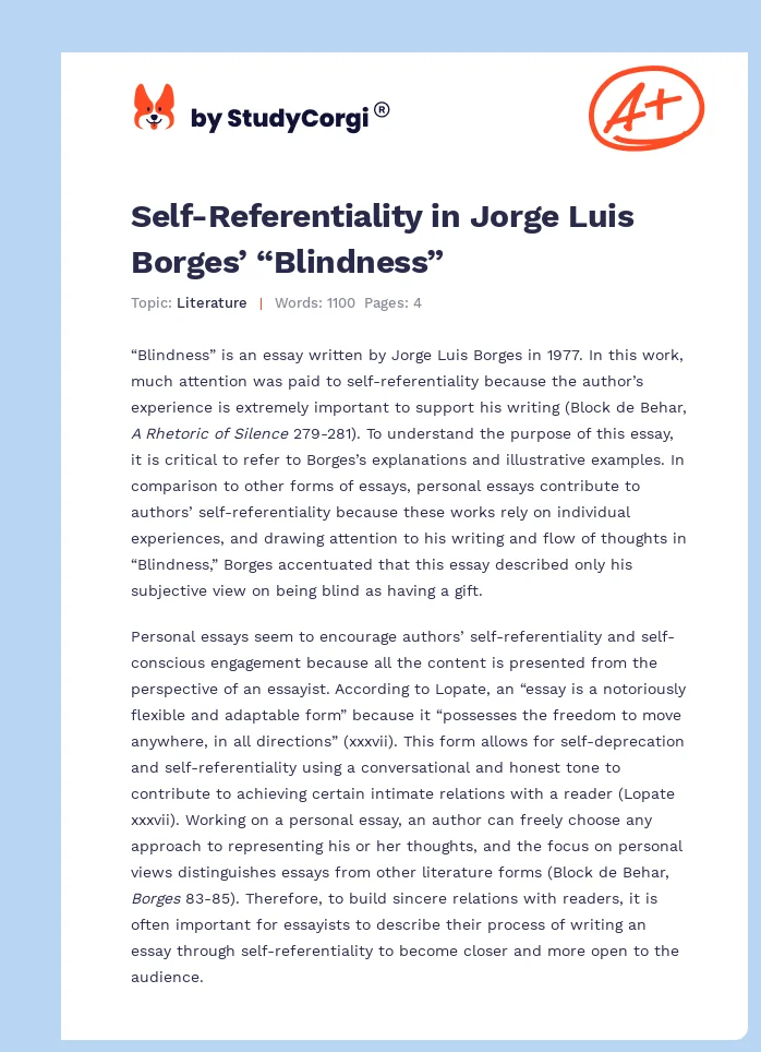 Self-Referentiality in Jorge Luis Borges’ “Blindness”. Page 1