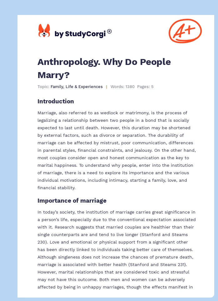 Anthropology. Why Do People Marry?. Page 1