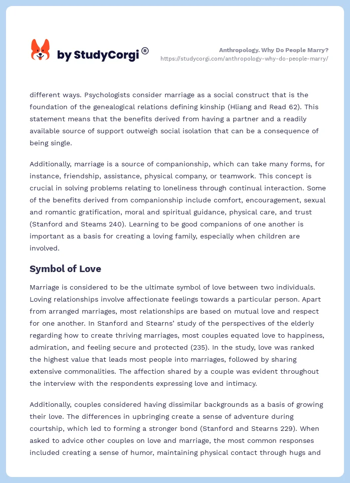 Anthropology. Why Do People Marry?. Page 2