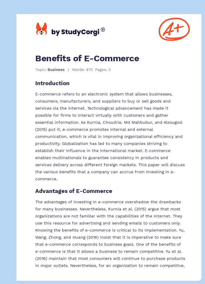 Benefits of E-Commerce. Page 1