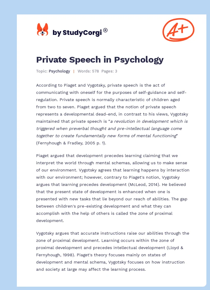 Private Speech in Psychology. Page 1