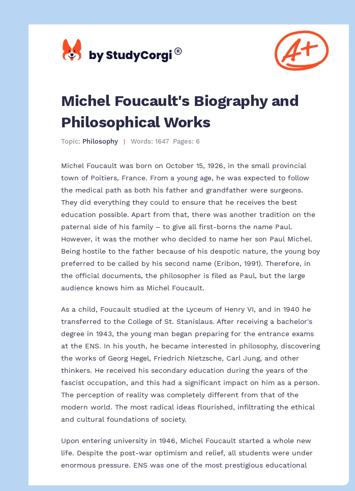 Michel Foucault's Biography and Philosophical Works. Page 1