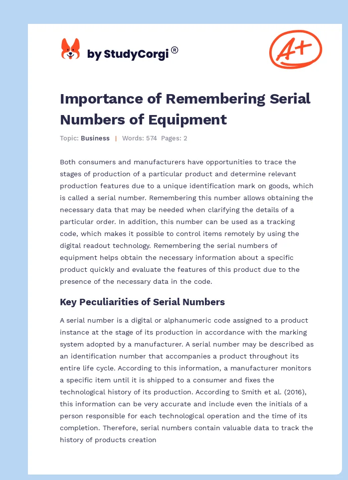 Importance of Remembering Serial Numbers of Equipment. Page 1
