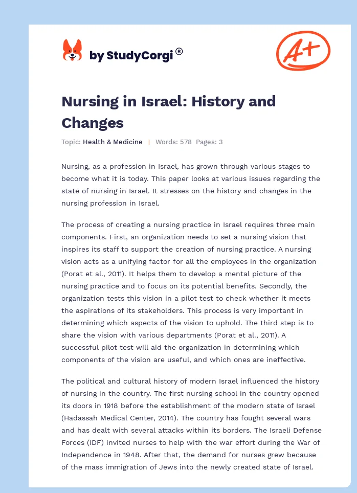 Nursing in Israel: History and Changes. Page 1
