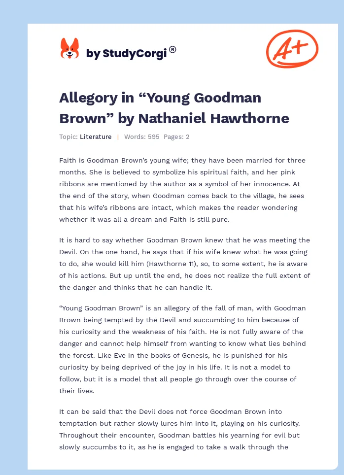 Allegory in “Young Goodman Brown” by Nathaniel Hawthorne. Page 1