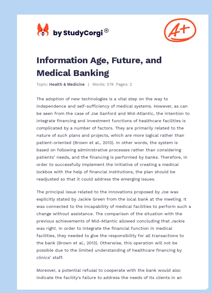 Information Age, Future, and Medical Banking. Page 1