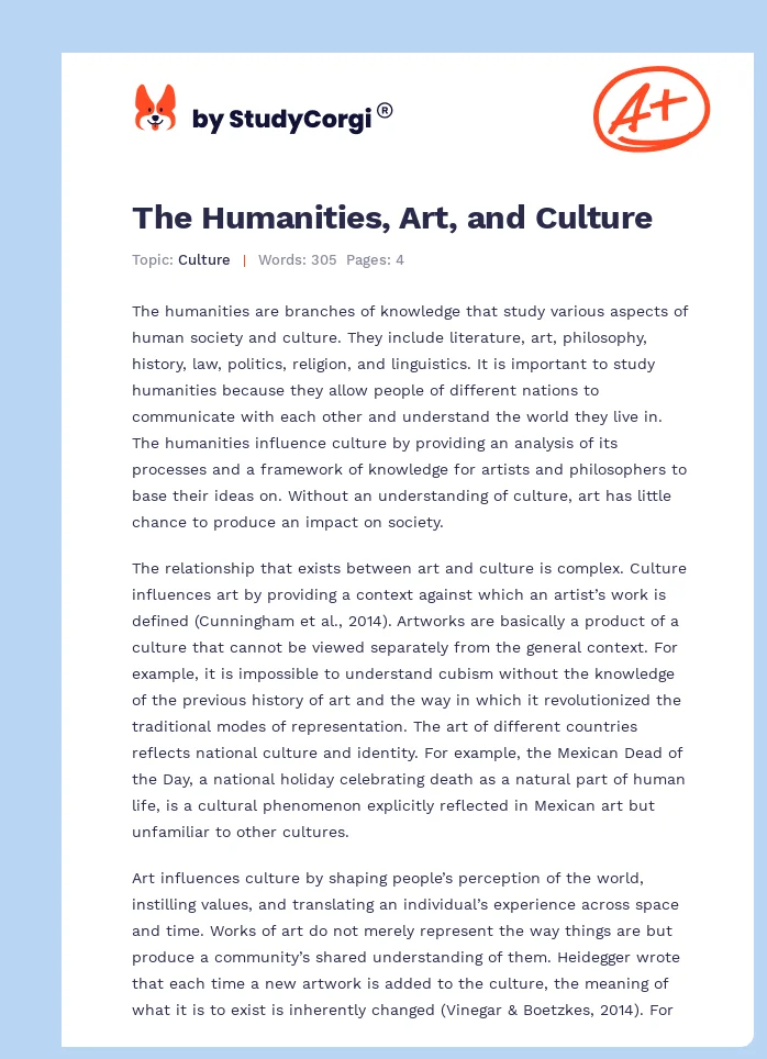 The Humanities, Art, and Culture. Page 1