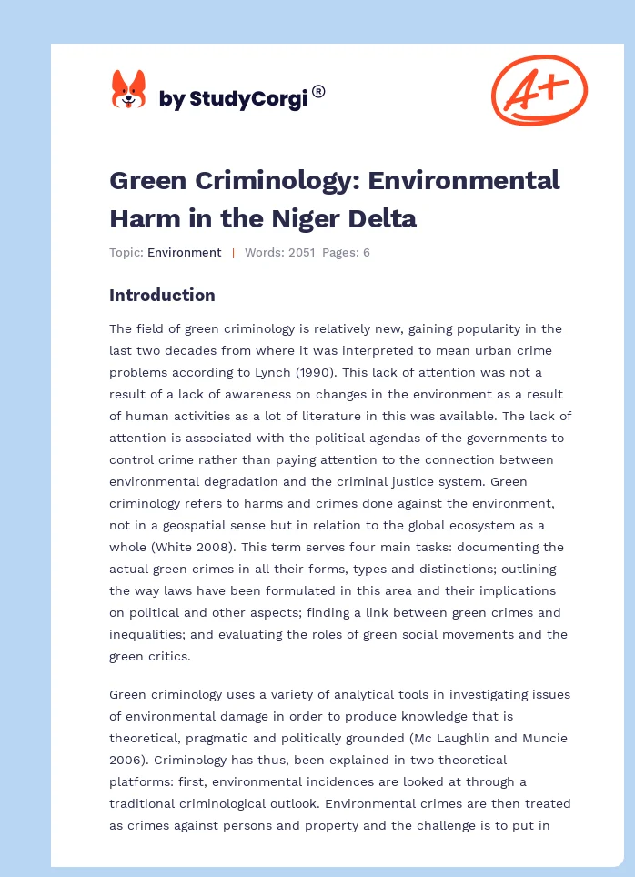Green Criminology: Environmental Harm in the Niger Delta. Page 1