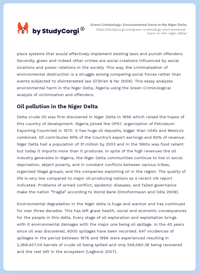 Green Criminology: Environmental Harm in the Niger Delta. Page 2