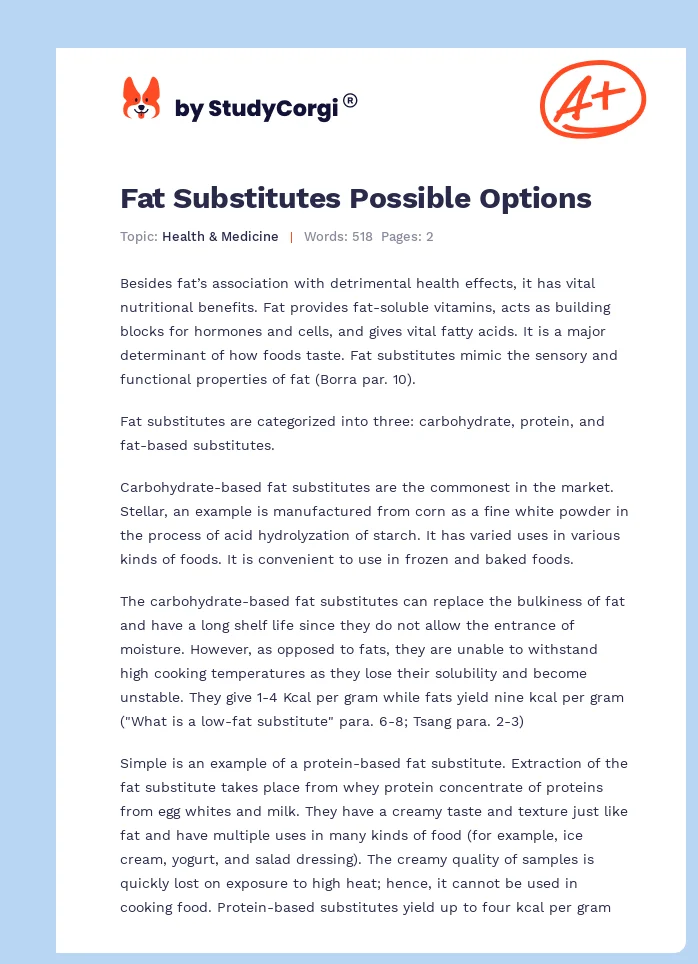 Fat Substitutes Possible Options. Page 1