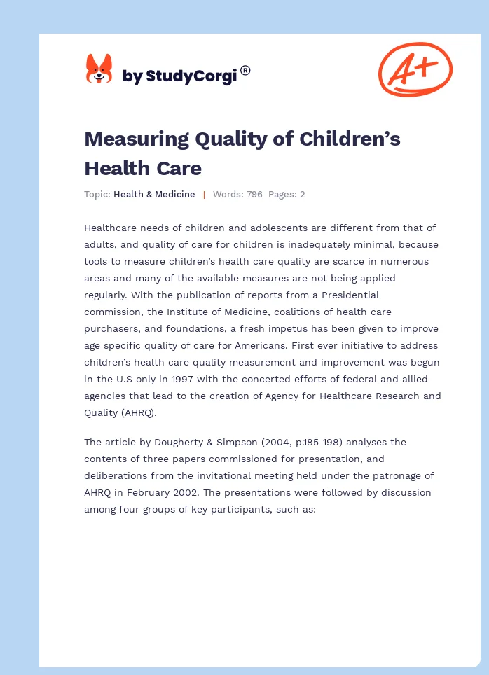 Measuring Quality of Children’s Health Care. Page 1