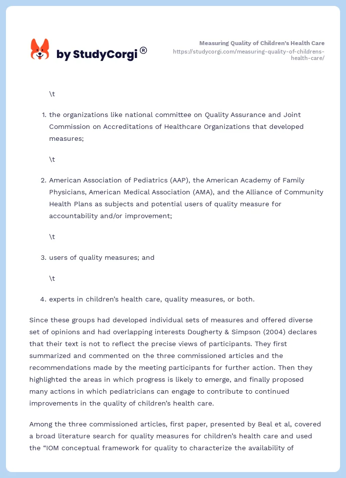 Measuring Quality of Children’s Health Care. Page 2