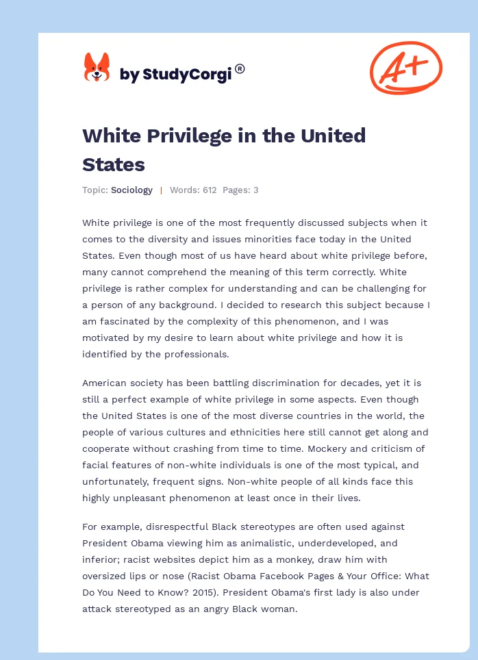 White Privilege in the United States. Page 1