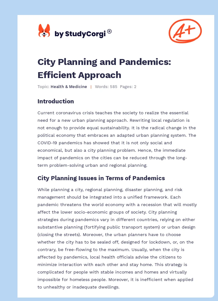 City Planning and Pandemics: Efficient Approach. Page 1