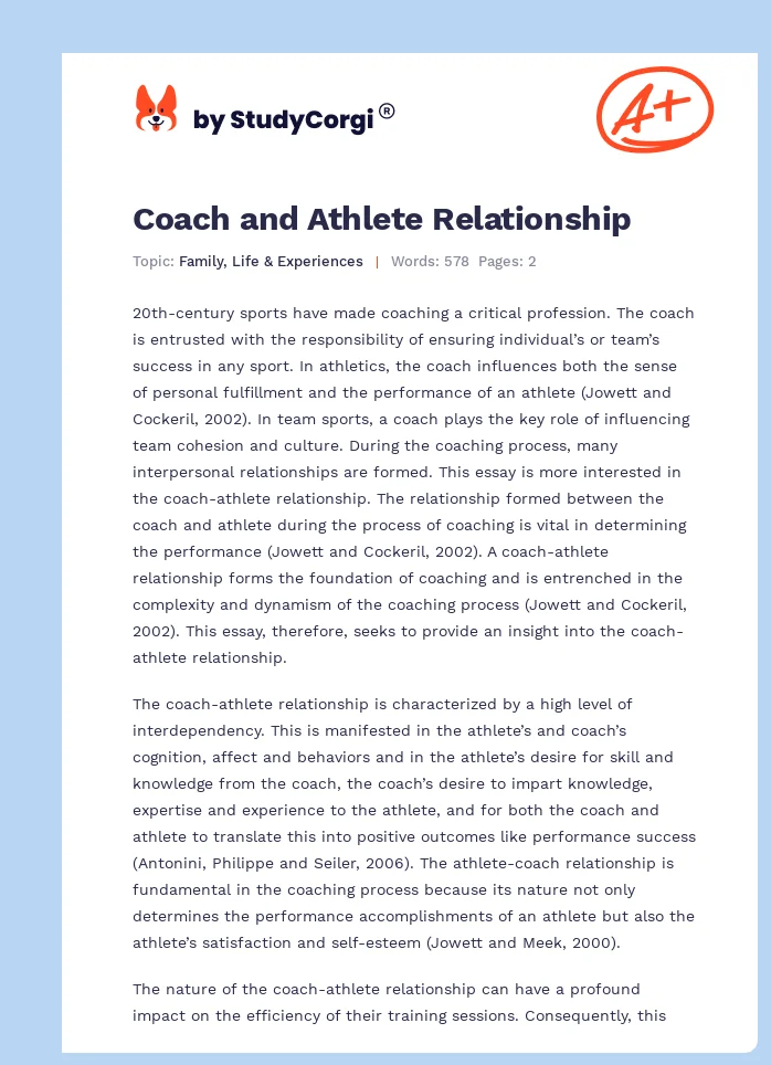 Coach and Athlete Relationship. Page 1