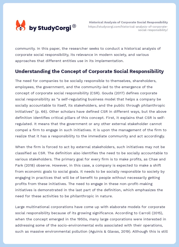 Historical Analysis of Corporate Social Responsibility. Page 2