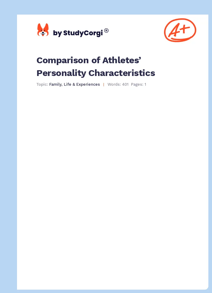 Comparison of Athletes’ Personality Characteristics. Page 1