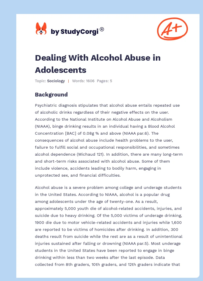 Dealing With Alcohol Abuse in Adolescents. Page 1