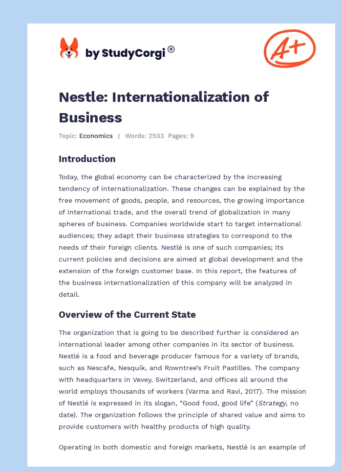 Nestle: Internationalization of Business. Page 1