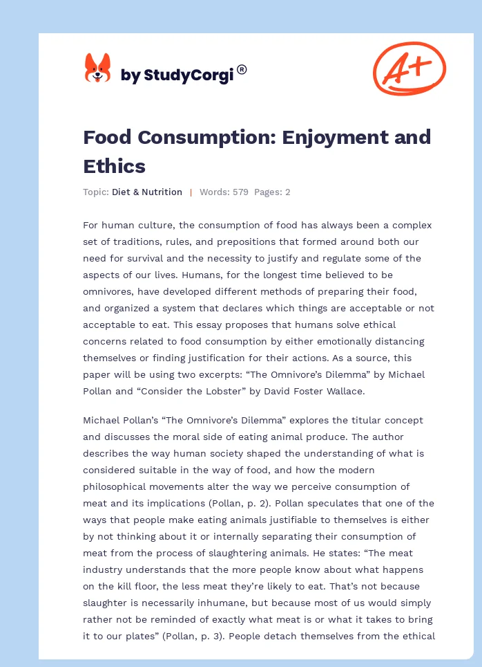 Food Consumption: Enjoyment and Ethics. Page 1