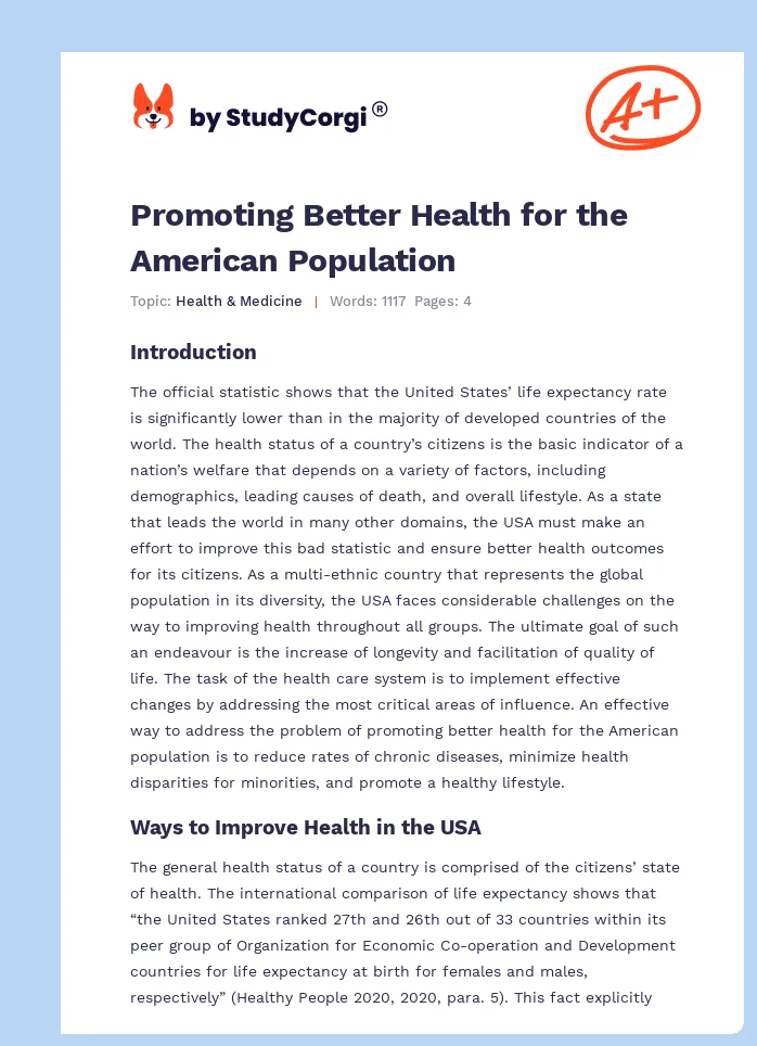 Promoting Better Health for the American Population. Page 1