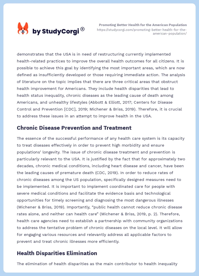 Promoting Better Health for the American Population. Page 2