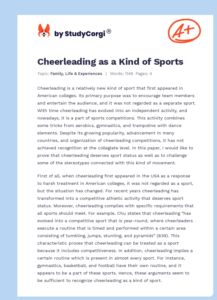 Cheerleading as a Kind of Sports. Page 1