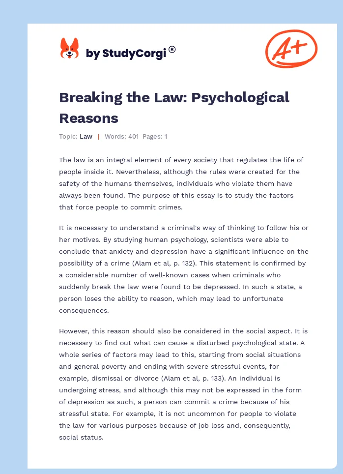 Breaking the Law: Psychological Reasons. Page 1