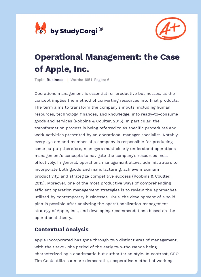 Operational Management: the Case of Apple, Inc.. Page 1