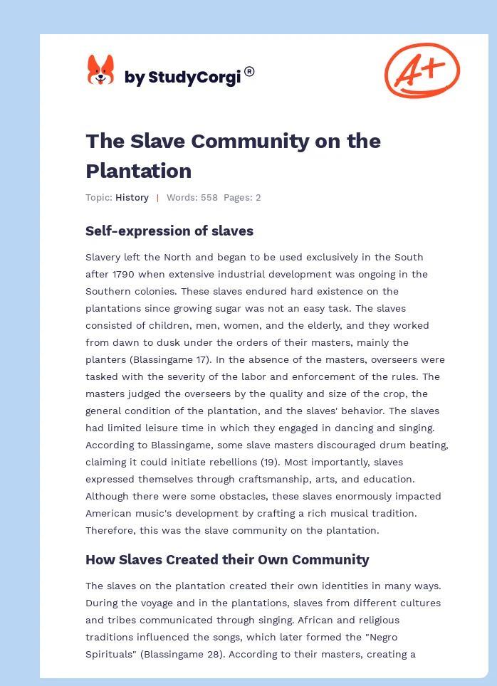 The Slave Community on the Plantation. Page 1