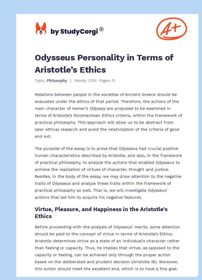 Odysseus Personality in Terms of Aristotle’s Ethics. Page 1