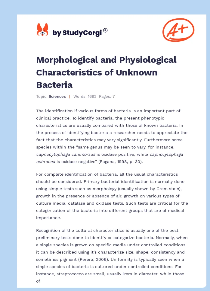 Morphological and Physiological Characteristics of Unknown Bacteria. Page 1