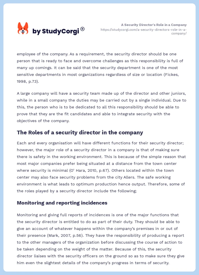 A Security Director's Role in a Company. Page 2